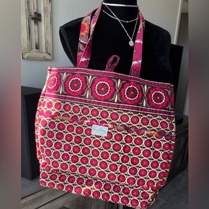 Vera Bradley Hot Pink and Brown Quilted Floral Tote